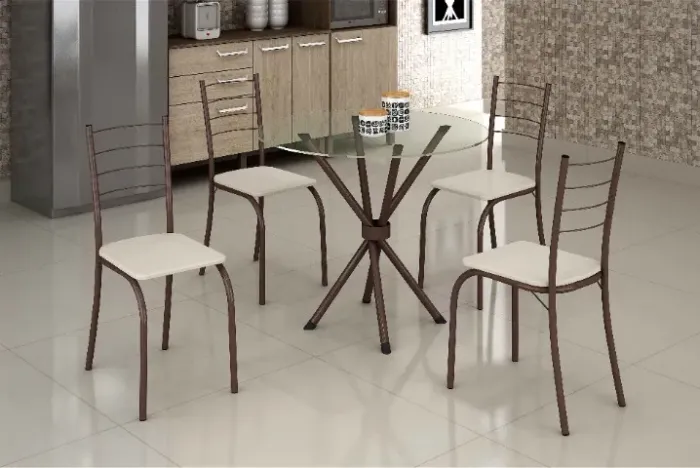 Mesa de Cozinha Rio 75x75 Marrom Vidro Redondo 4 Cds Marrom Teixeira - Entrega Rápida! 
