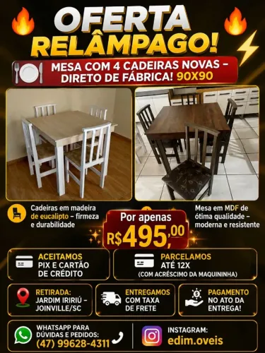 mesa com 4 cadeiras nova!