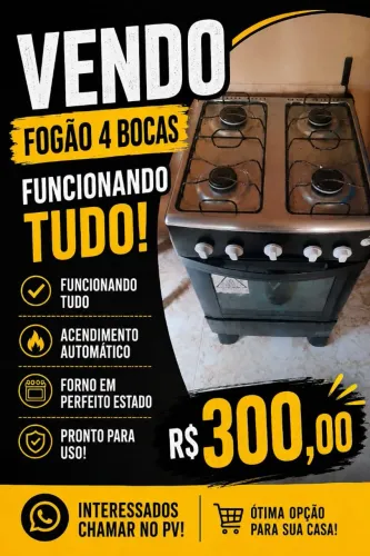Fogão 4 Bocas em Ótimo Estado - Funcionando Perfeitamente ?