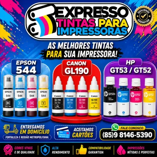 Tinta Epson Canon HP e Broither. Entregamos Em Domicílio. Aceitamos Cartões.