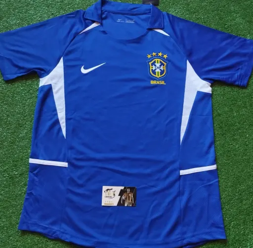 Camisa Retrô Brasil Seleção Brasileira 2002 Azul - Away Copa Penta