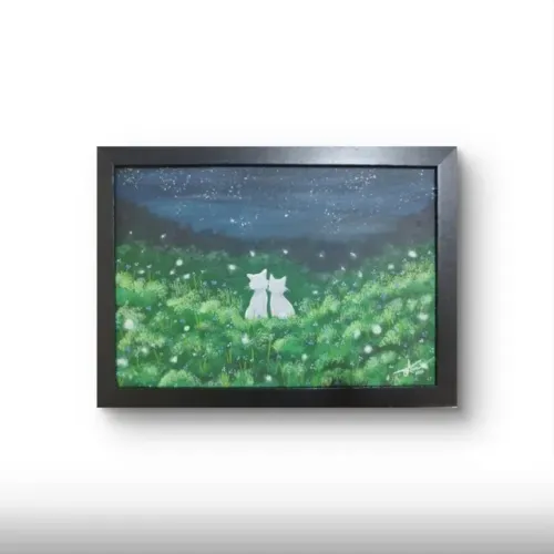 Quadro pintura em MDF - Casal de gatos 30x21cm com moldura