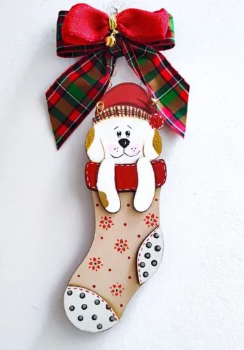 enfeite de porta cachorro bota doguinho natal em mdf pintado à mão