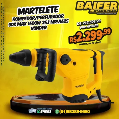 Martelete Rompedor/Perfurador SDS MAX 1600W 25J MRV1625 Vonder