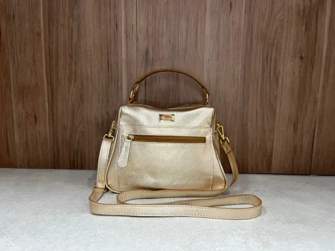 Bolsa couro legítimo dourada amarelle ref2229