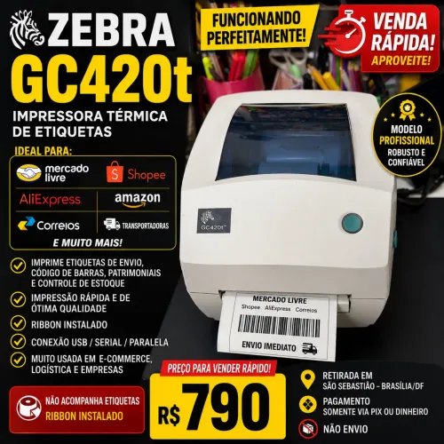     Para levar hoje Zebra GC420t Funcionando Perfeita p/ E-commerce
