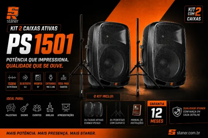 KIT SONORIZAÇÃO PROFISSIONAL DUAS STANER PS1501