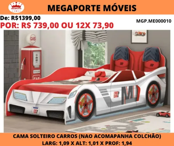 Cama Solteiro Carros Acompanha Almofada Bordada