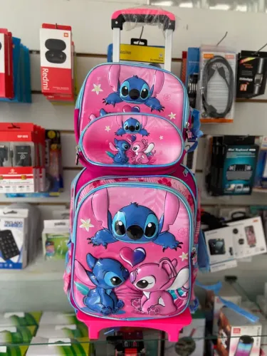 Kit Escolar Mochila com Rodinhas, Lancheira Térmica e Estojo - Lilo & Stitch