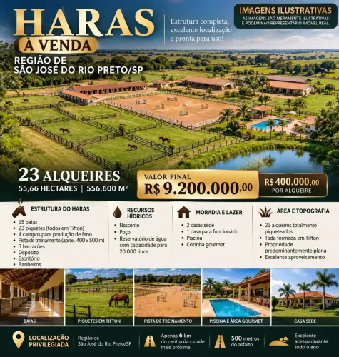 HARAS À VENDA REGIÃO DE SÃO JOSÉ DO RIO PRETO/SP | 23 ALQUEIRES ALTO PADRAO