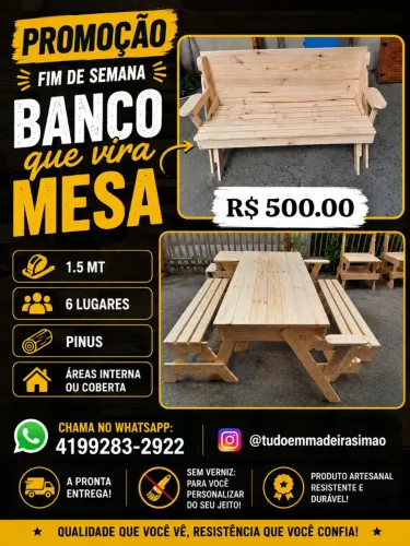 Banco que vira mesa 1.5 mt 6 lugares