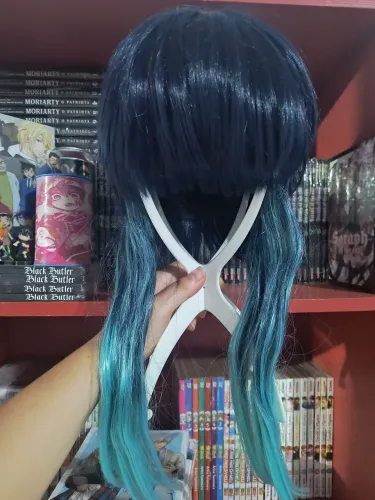 Peruca Venti Genshin Impact Nova sem as tranças, nunca estilizada + Suporte Novo + Redinha