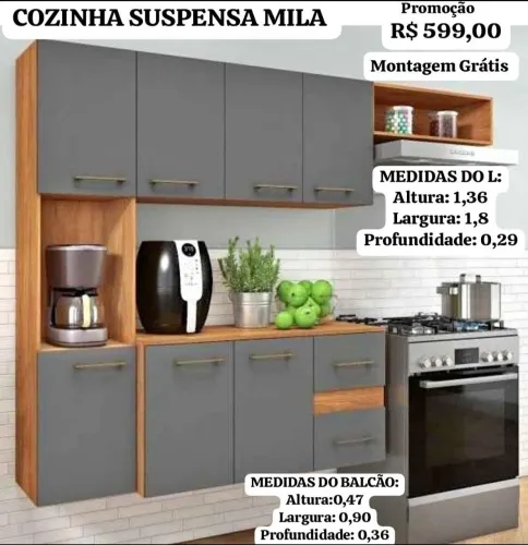 Armário de cozinha na Promoção 599 Montagem Grátis