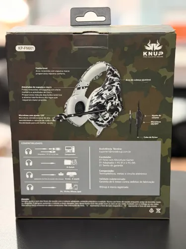 Fone headset microfone PC/PS4/PS5/XBOX ESTÉREO PROFISSIONAL COR MILITAR CINZA