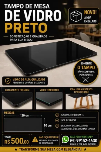 Tampo de mesa de vidro 120x90