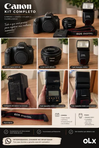 Kit Canon EOS 6D Completo - 40mm + Flash 550EX + Carregador