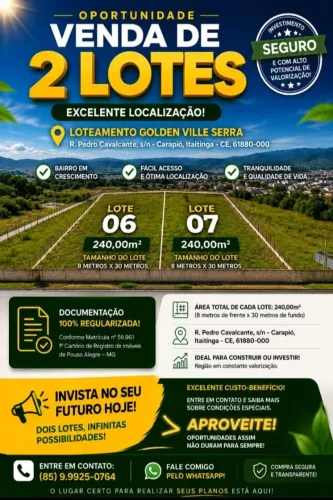 Excelente oportunidade de realizar seu sonho de conquistar seu Terreno.