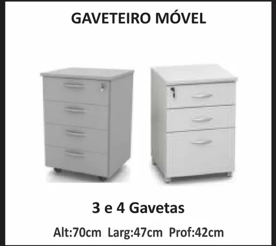 Gaveteiro Móvel Volante 3 ou 4  Gavetas 25mm  Cinza **novo na caixa**
