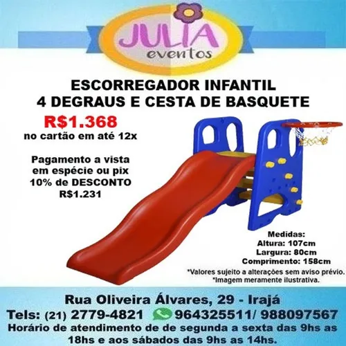 Escorregador Infantil 4 Degraus e Cesta de Basquete