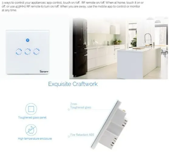  Interruptor Wifi De Toque Sem Fio Pa Sonoff 1/2/3 Gang SmartPainelArduino COD-AM288   