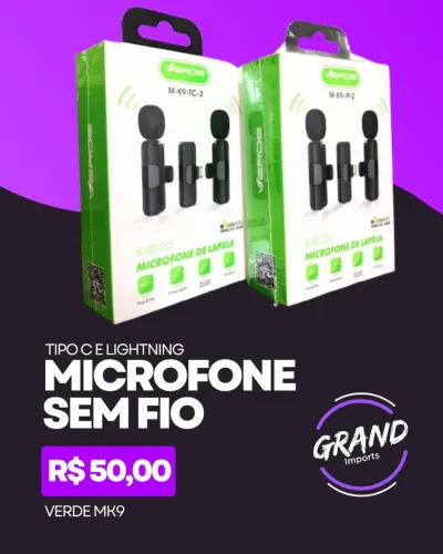 Microfone sem fio Lapela Tipo C e Lightning iPhone 