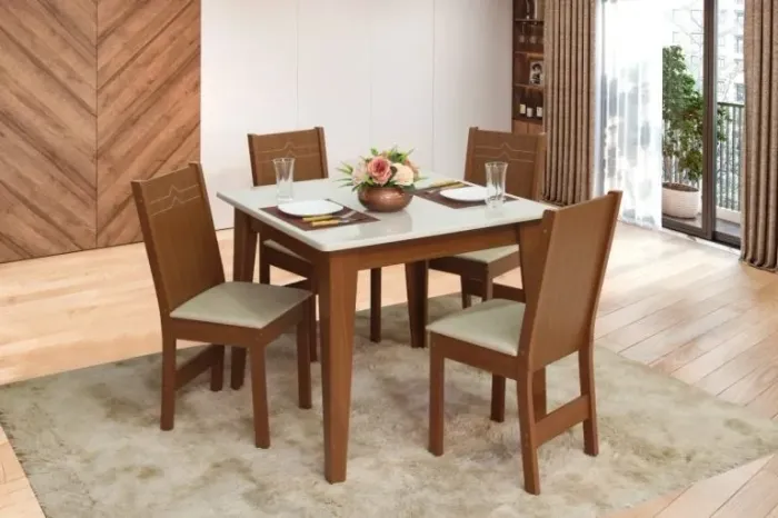 Mesa Giovana 90×90 c/4 Cadeiras Elane - Móveis São Carlos