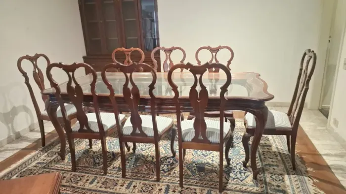 Mesa de Jantar estilo Chinpandelle em Mogno maciço com 10 Cadeiras