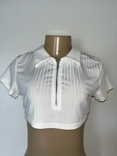 Top cropped branco com zíper