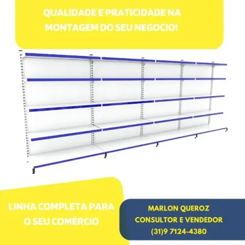 Gondola de Parede 5 bandejas Polar Branca c/ Porta Etiqueta