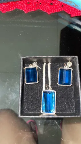 Conjunto de Prata com zircônia Azul