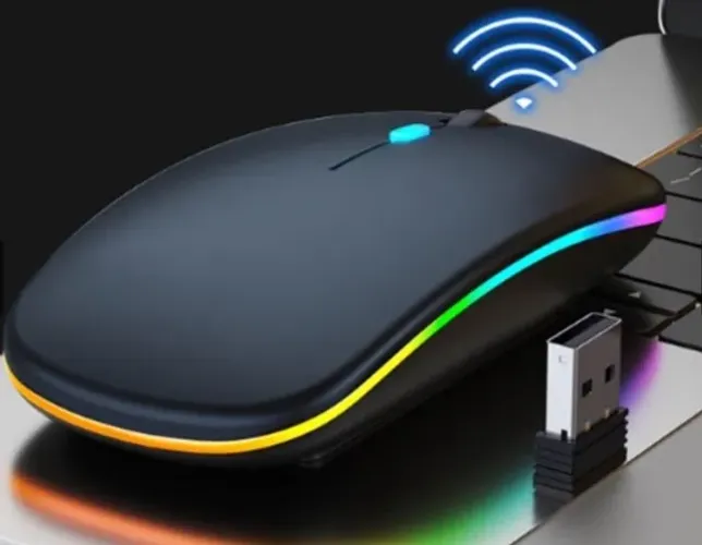 Mouse sem fio para notebook recarregável led rgb