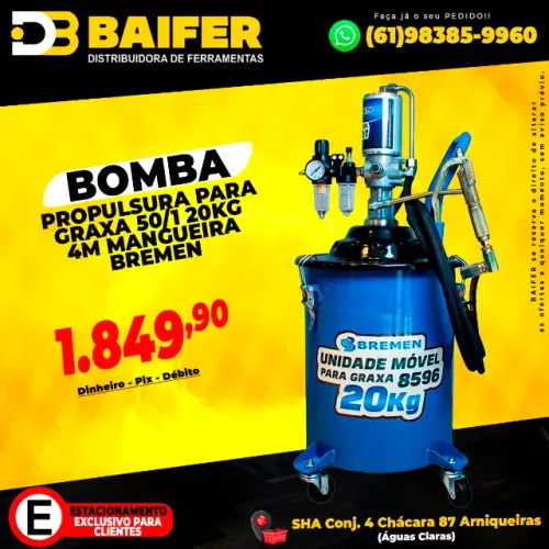 Bomba Propulsura Para Graxa 50/1 20kg 4M Mangueira Bremen