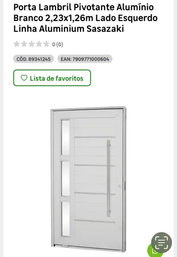 Porta Lambril Pivotante Alumínio Branco 2,23x1,26m Sasazaki