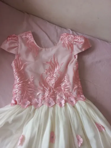 Vestido de renda infantil - Rosa e branco