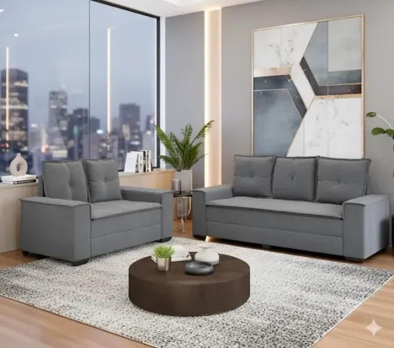 Promoção Sofá 2 e 3 lugares Barcelona Cinza (PARCELE EM ATÉ 10X SEM JUROS)