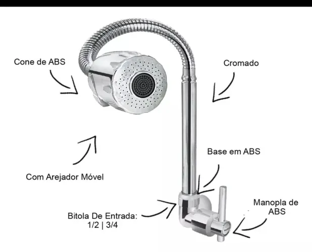 Torneira Gourmet Cozinha Cromada com Arejador Móvel