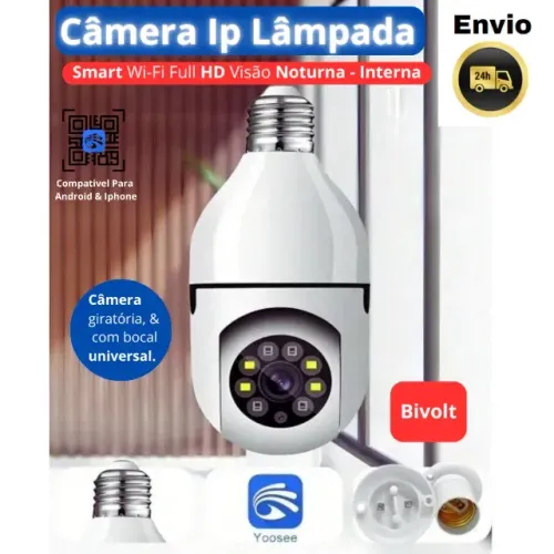 Câmera Ip Lâmpada Smart Wi-Fi Full Hd Visão Noturna Yoosee - Interna