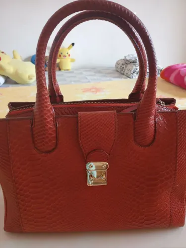 Bolsa de mão/alça para ombro feminina em couro vermelho