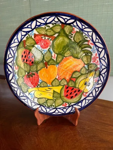 Travessa grande em cerâmica portuguesa pintada à mão frutas - 38cm