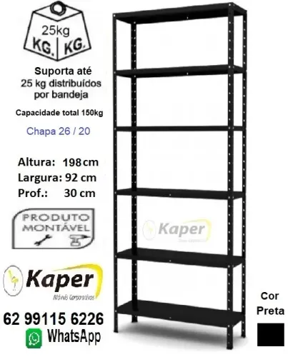 Estante de Aço Preta - 198cm x 92cm x 30cm ( novo ) promoção