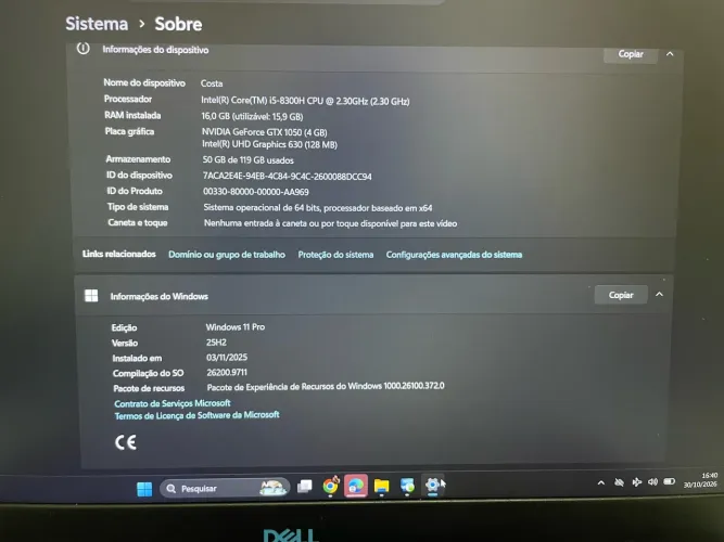 Notebook Gamer Dell G3 - Intel Core i5 / 16GB RAM / GTX 1050 4GB / SSD