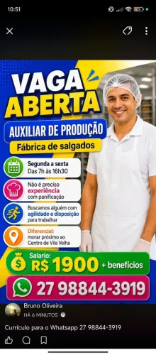 Auxiliar de Produção em Fábrica de Salgados Vila Velha