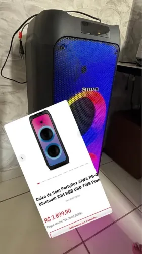 Caixa de Som PartyBox AIWA PB-06 Bluetooth 20H RGB USB TWS Preto 300RMS