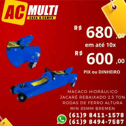 Macaco Hidráulico Jacaré Rebaixado 2,5 TON Rodas de Ferro ALTURA MIN 85MM BREMEN