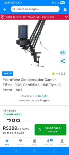 Microfone condensador fifine + braço articulado! Extra!
