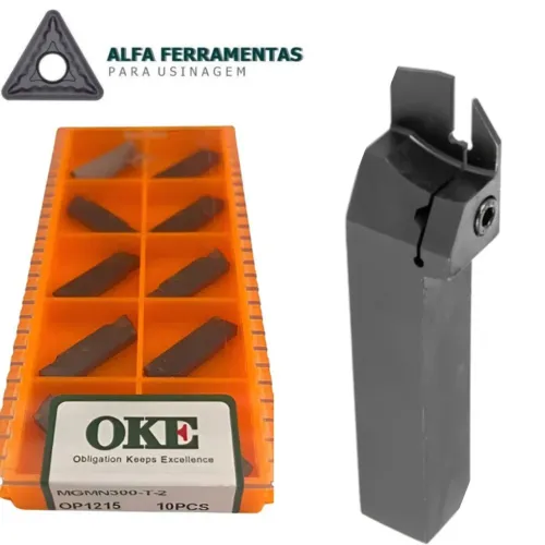 Kit Completo para Sangramento e Canal: Suporte MGEHR 2525-3 + 10 Pastilhas MGMN 3mm OKE