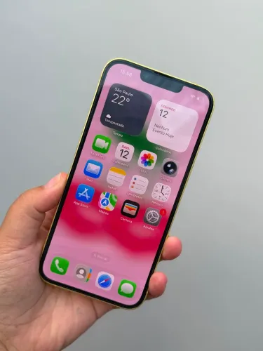 iPhone 14 amarelo com 128GB bateria 97% celular tá top