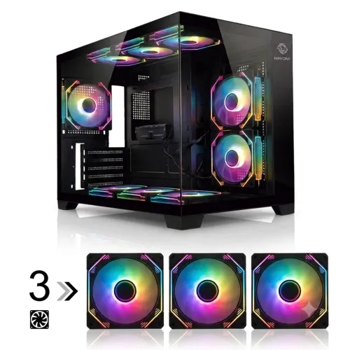 Gabinete Aquário com 3 fans rgb laterais infinitas ATX e MATX(LACRADO - CABE 9 FANS)