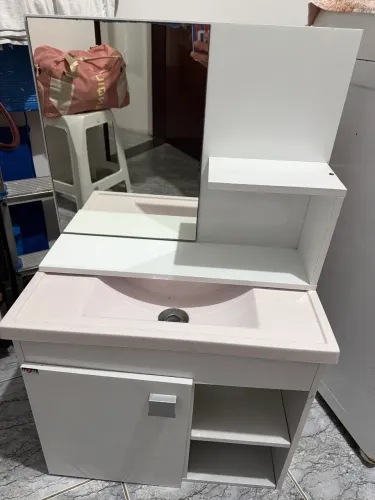 Kit Pia e Armário com espelho para banheiro - Branco