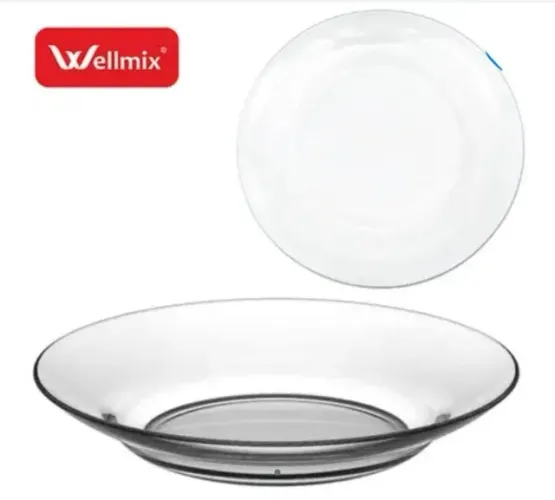 Kit 6 Pratos Fundos de Vidro Milly 22cm | Transparente | Wellmix